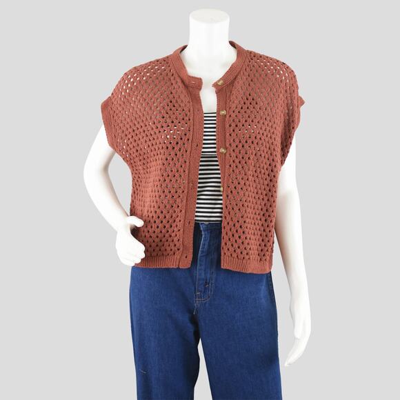 LOFT Sweaters - Loft Crochet Short Sleeve Brown Cardigan Women's Medium